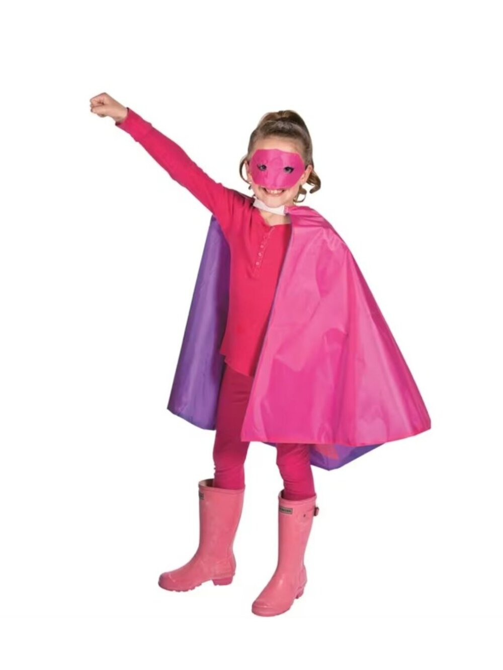 Kids Superhero Cape & Mask Set - Reversible Pink & Purple With Star & "Super" Gr